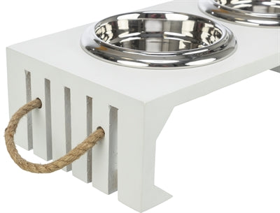 Trixie be Nordic Set Voerbak / Waterbak Hout / Rvs Wit hond