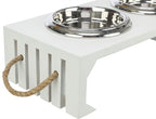 Trixie be Nordic Set Voerbak / Waterbak Hout / Rvs Wit hond