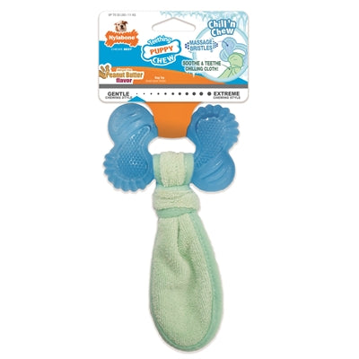 Nylabone Puppy Freezer Bone With Wash Cloth Pindakaassmaak hondenspeelgoed Medium Tot 16 kg
