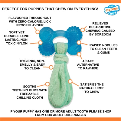 Nylabone Puppy Freezer Bone With Wash Cloth Pindakaassmaak hondenspeelgoed Medium Tot 16 kg