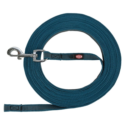 TRIXIE HONDENRIEM SLEEPLIJN MET RUBBER ANTI SLIP PETROL BLAUW S/M 10 MTR X 1,5 CM