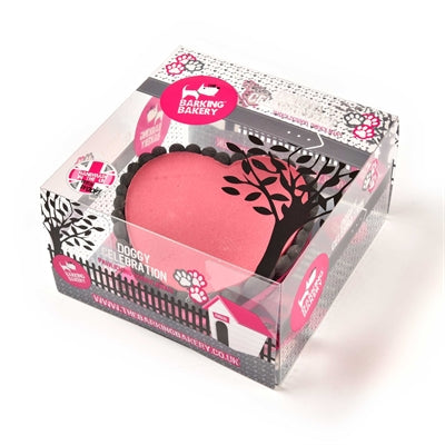 The Barking Bakery Yoghurt Topped Pawty Cake Roze Hart Met Kaars hondenkoekjes