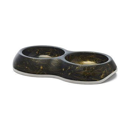 SAVIC VOERBAK DELICE DUBBEL MARBLE ZWART / GOUD 26X15,5X4 CM 2X200 ML