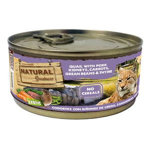 Natural Greatness Quail / Pork Kidney / Carrot / Green Beans / Thyme kattenvoer natvoer 170 gr