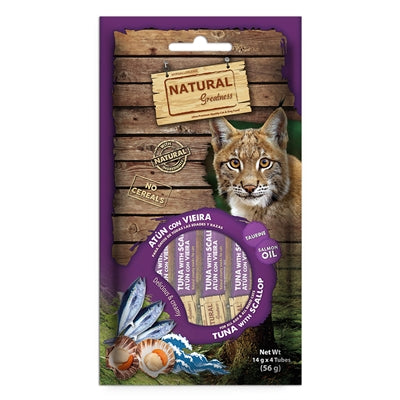 NATURAL GREATNESS CREAMY TUNA WITH SCALLOP DHA BRAIN SUPPORT 4X14 GR