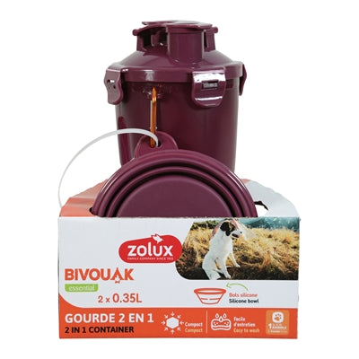 Zolux Bvk 2IN1 Reisset Fles Met Voerbak en Drinkbak Rood outdoor 2x350 ml