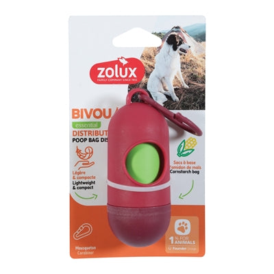 ZOLUX BVK POEPZAKHOUDER + 15 POEPZAKJES ROOD 4X4X14 CM