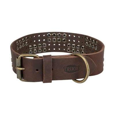 TRIXIE HALSBAND HOND RIVET RUSTIC VETLEER DONKERBRUIN S-M 34-40X3 CM