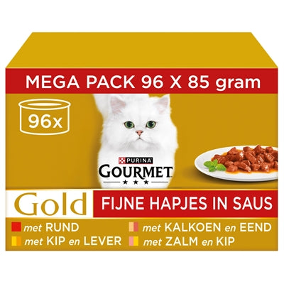Gourmet Gold Chinks in Gravy Rund / Zalm / Kalkoen / Kip kattenvoer natvoer 96x85 gr