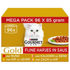 Gourmet Gold Chinks in Gravy Rund / Zalm / Kalkoen / Kip kattenvoer natvoer 96x85 gr