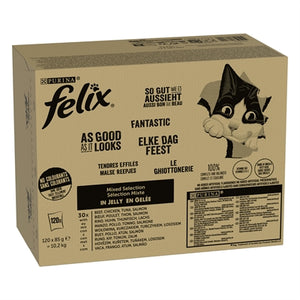 Felix Mixed Selection in Gelei Rund / Kip / Tonijn / Zalm kattenvoer natvoer 120x85 gr