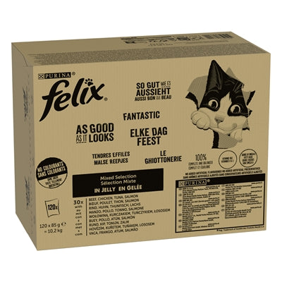 Felix Mixed Selection in Gelei Rund / Kip / Tonijn / Zalm kattenvoer natvoer 120x85 gr