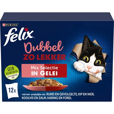 Felix Dubbel zo Lekker Mix Selectie in Gelei kattenvoer natvoer 4x12x85 gr