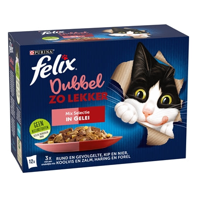 Felix Dubbel zo Lekker Mix Selectie in Gelei kattenvoer natvoer 4x12x85 gr