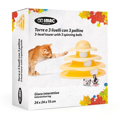 Imac Cat Tower 3 Niveaus Geel kattenspeelgoed 24x24x15 cm
