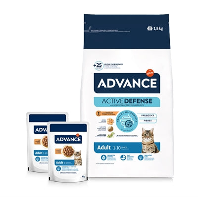 ADVANCE CAT ADULT CHICKEN / RICE + 2 POUCHES CHICKEN 1,5 KG + 2X85 GR