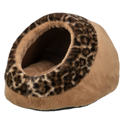 TRIXIE KATTENMAND IGLO LEO  SOFT PLUCHE BRUIN / PANTERPRINT 35X41X26 CM