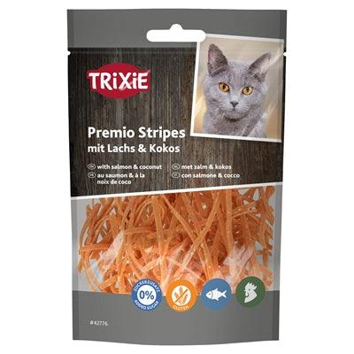 Trixie Premio Stripes Met Zalm en Kokos kattensnacks gedroogd 50 gr