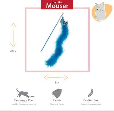 Happy Pet Tabby Patch Kattenhengel Vogel Blauw kattenspeelgoed 40x7,5 cm