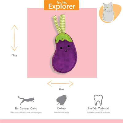Happy Pet Tabby Patch Aubergines Met Catnip kattenspeelgoed 12 cm en 15 cm