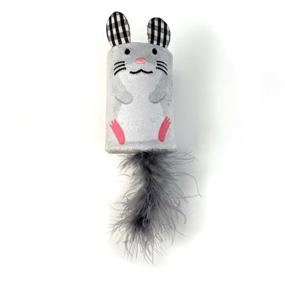 Happy Pet Tabby Patch Muis Ratel en Roller Grijs kattenspeelgoed 18x7X7 cm