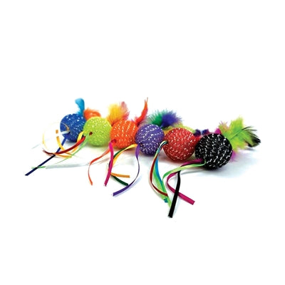Happy Pet Tabby Patch Glitterbal Met Ratel en Veren kattenspeelgoed 20x4,5x4,5 cm
