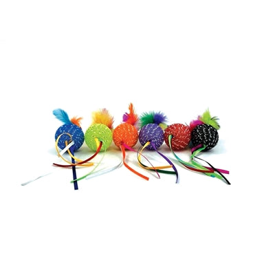 Happy Pet Tabby Patch Glitterbal Met Ratel en Veren kattenspeelgoed 20x4,5x4,5 cm