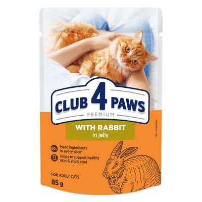 CLUB 4 PAWS PREMIUM ADULT POUCH KONIJN IN GELEI 24X85 GR