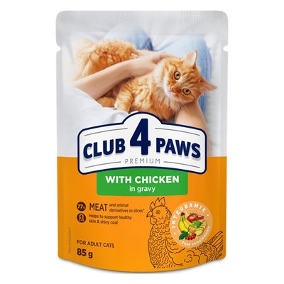 CLUB 4 PAWS PREMIUM ADULT POUCH KIP IN SAUS 24X85 GR