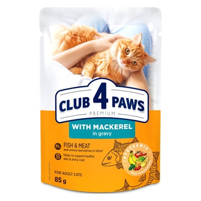CLUB 4 PAWS PREMIUM ADULT POUCH MAKREEL IN SAUS 24X85 GR