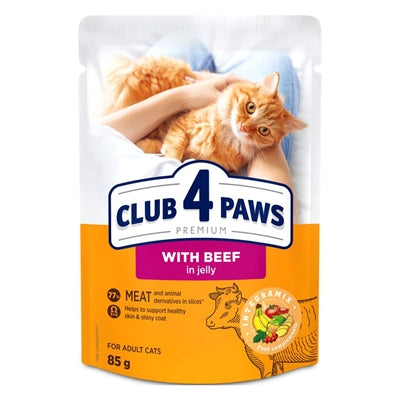 CLUB 4 PAWS PREMIUM ADULT POUCH RUND IN GELEI 24X85 GR