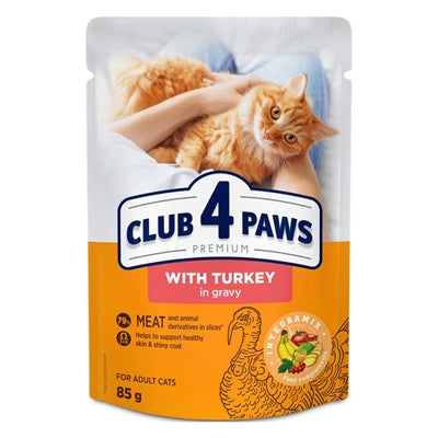 CLUB 4 PAWS PREMIUM ADULT POUCH KALKOEN IN SAUS 24X85 GR
