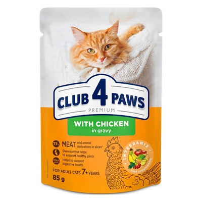 CLUB 4 PAWS PREMIUM SENIOR 7+ POUCH KIP IN SAUS 24X85 GR