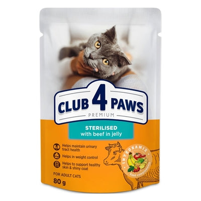 CLUB 4 PAWS PREMIUM ADULT STERILISED POUCH RUND IN GELEI 24X80 GR