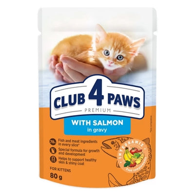 CLUB 4 PAWS PREMIUM KITTEN POUCH ZALM IN SAUS 24X80 GR
