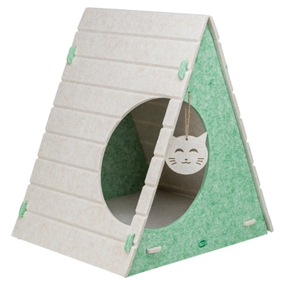 Trixie Kattenmand Speelbox Lucy Driehoekig Vilt Zand / Groen kattenspeelgoed 46x38x50 cm