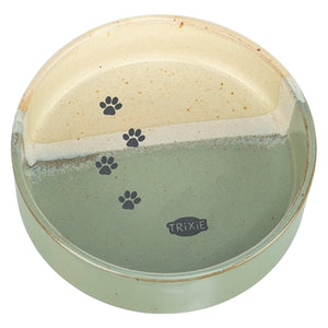 Trixie Voerbak / Drinkbak Met Pootprint Keramiek Groen / Beige hond 12x12x3,5 cm