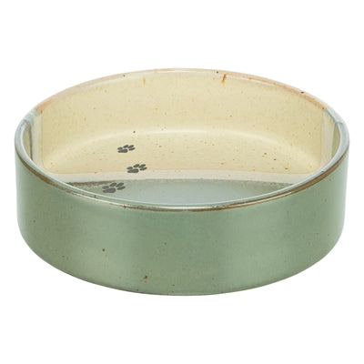 Trixie Voerbak / Drinkbak Met Pootprint Keramiek Groen / Beige hond 12x12x3,5 cm