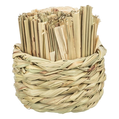 Trixie Mand Gras Met Hooi / Maisbladeren / Houten Stokjes knaagdierspeelgoed 9x9X9 cm