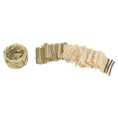 Trixie Mand Gras Met Hooi / Maisbladeren / Houten Stokjes knaagdierspeelgoed 9x9X9 cm