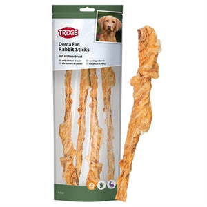 Trixie Denta Fun Rabbit Sticks Met Kippenborst hondensnacks kauwsnack 100 gr