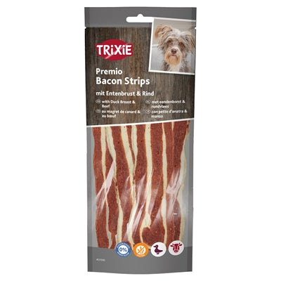 Trixie Premio Bacon Strips Met Eendenborst en Rundvlees hondensnacks kauwsnack 80 gr