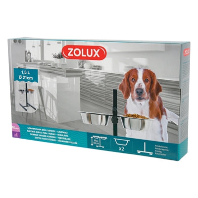 Zolux Voerstandaard Voerbak / Waterbak Verstelbaar Rvs hond