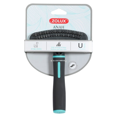Zolux Anah Roskam Dubbele Rij Metalen Tanden Zwart / Blauw hondenborstel 12x3X17,5 cm