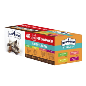 Club 4 Paws Premium Adult Sterilised Megapack kattenvoer natvoer 48x80 gr