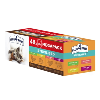 Club 4 Paws Premium Adult Sterilised Megapack kattenvoer natvoer 48x80 gr