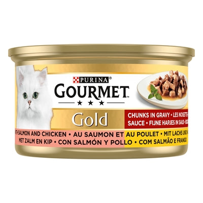 GOURMET GOLD FIJNE HAPJES ZALM / KIP 24X85 GR