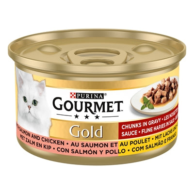 Gourmet Gold Fijne Hapjes Zalm / Kip kattenvoer natvoer 24x85 gr