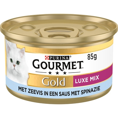 Gourmet Gold Luxe Mix Zeevis in Saus Met Spinazie kattenvoer natvoer 24x85 gr